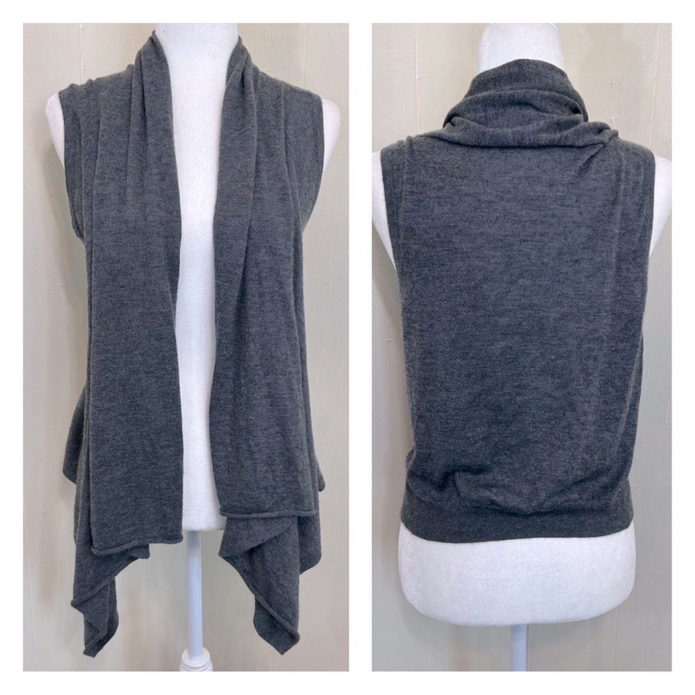THEORY Soft Stretch Gray 100% Cashmere Shrug Sweater Open Cardigan Size Large.
